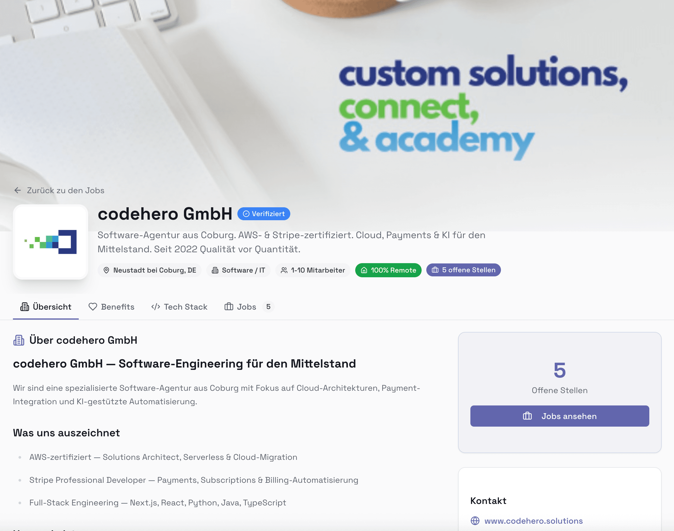Öffentliches Unternehmensprofil auf php-entwickler.de